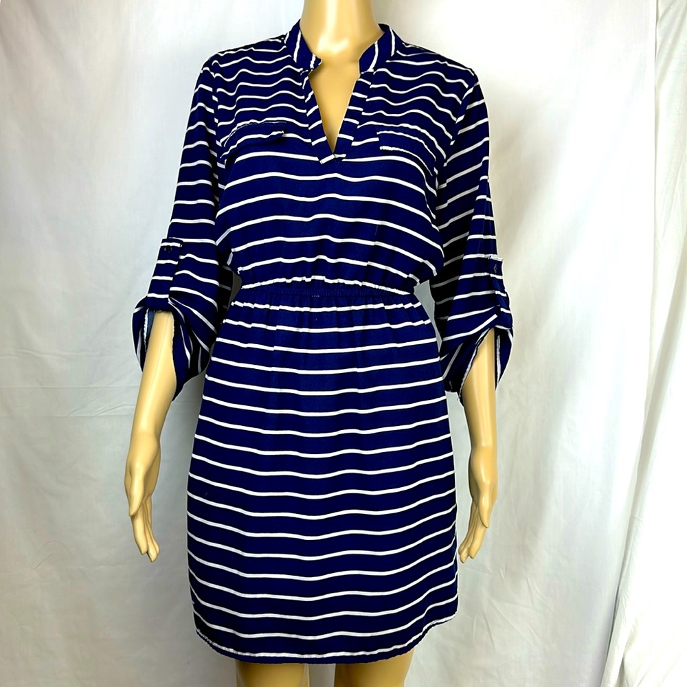 J for Justify Juniors Dress. Blue & White Horizontal Stripes. Elastic Waist.